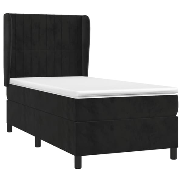 Ramsäng med madrass svart 90x190 cm sammet