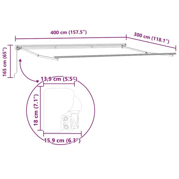 Markisram Justerbar Antracit 4 × 3 m Stål