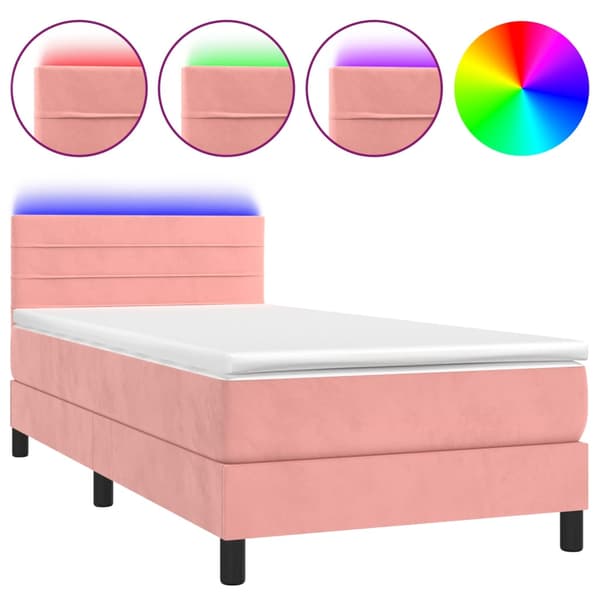 Ramsäng med madrass & LED rosa 80x200 cm sammet