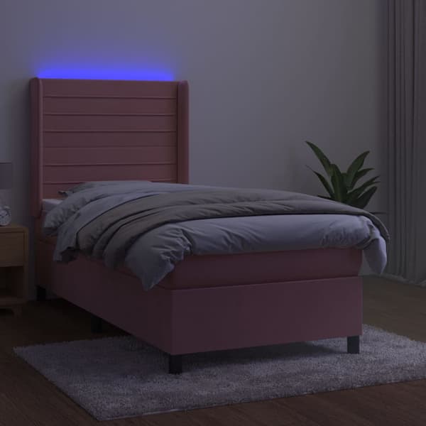 Ramsäng med madrass rosa & LED 100x200 cm sammet