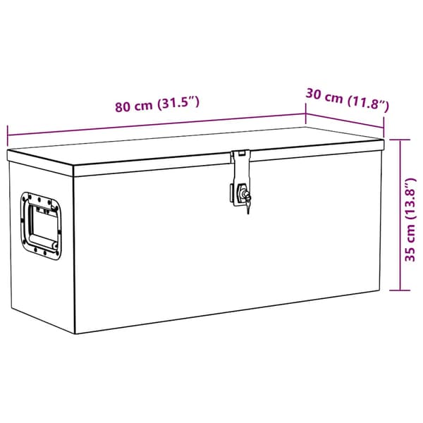 Förvaringslåda aluminium 80x30x35 cm silver