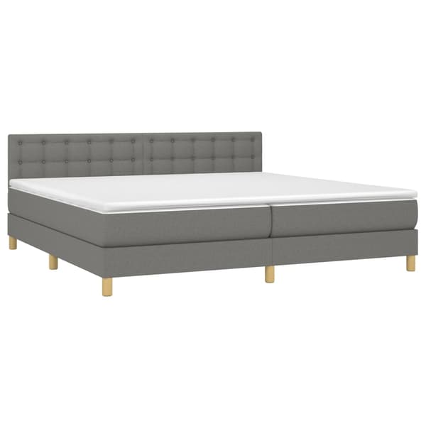 Ramsäng med madrass & LED mörkgrå 200x200 cm tyg