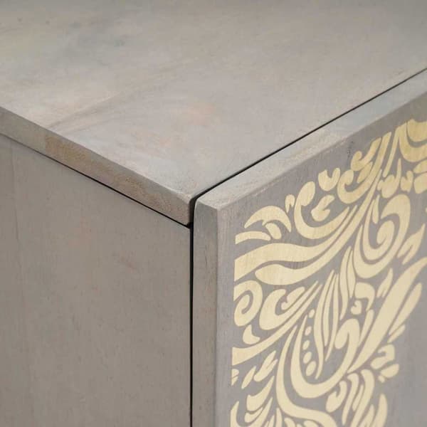 Sideboard Grå och Guld 90 x 33 x 75 cm Massivt mangoträ