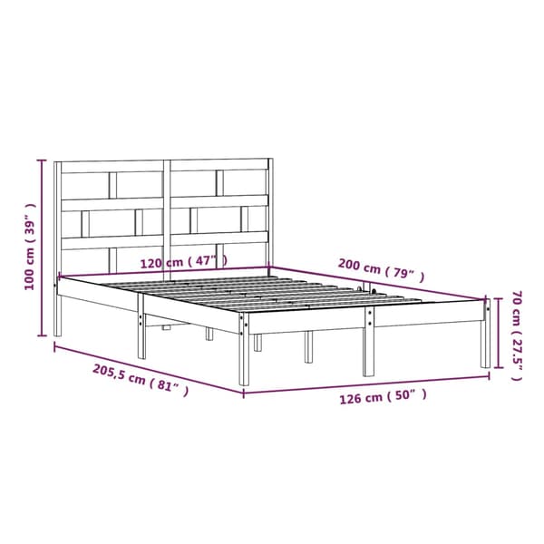 Sängram vit massiv furu 120x200 cm