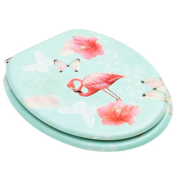 Toalettsits med lock MDF flamingo