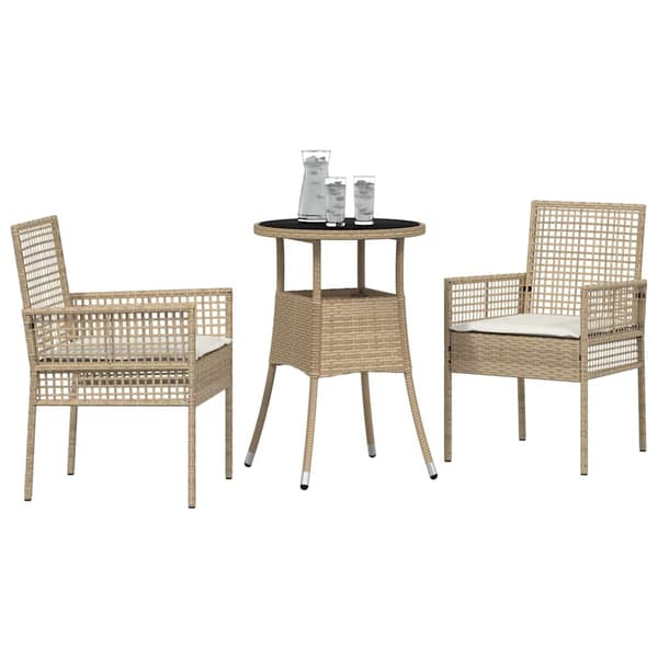 Trädgårdsmöbelset 3 pcs Beige konstrotting