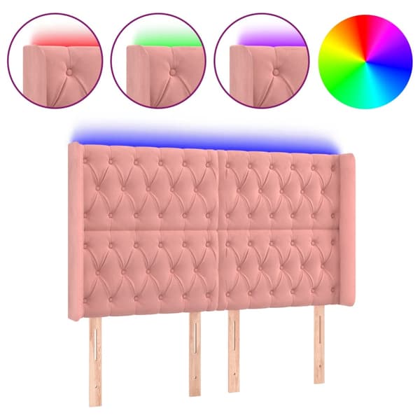 Sänggavel LED rosa 163x16x118/128 cm sammet