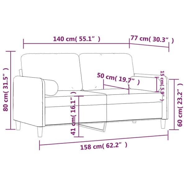 2-sitssoffa med prydnadskuddar vinröd 140 cm sammet