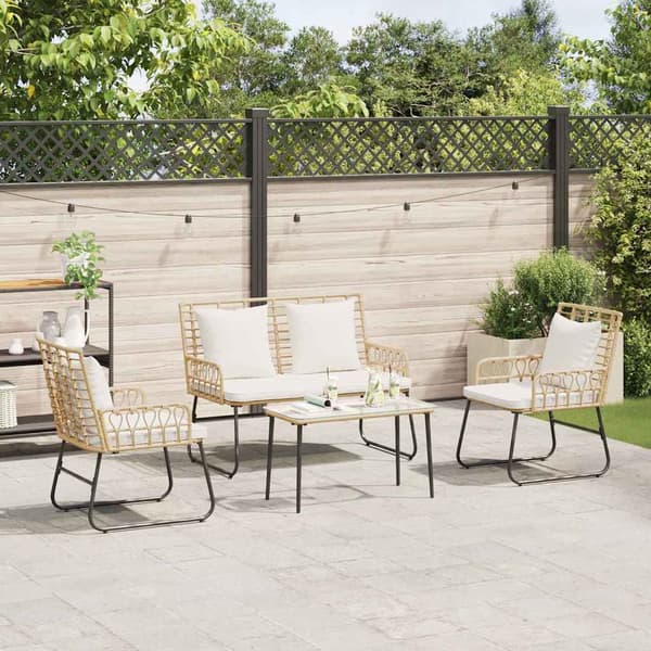 Trädgårdsmöbelset 3 pcs Brun och Kräm konstrotting