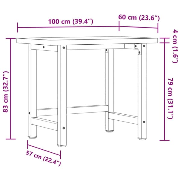 Arbetsbänk 100x60x83 cm massiv akacia rektangulär