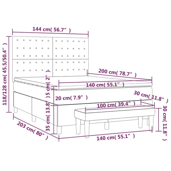 Ramsäng med madrass ljusgrå 140x200 cm sammet