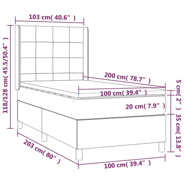 Ramsäng med madrass & LED mörkgrå 100x200 cm sammet