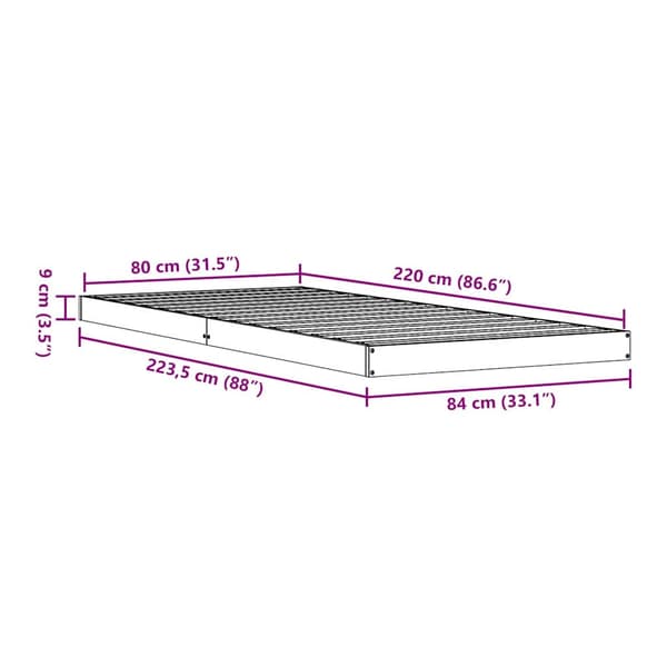 Sängram Vit 80 x 220 cm Massiv furu