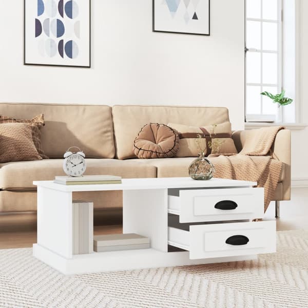 Soffbord vit 90x50x35 cm konstruerat trä