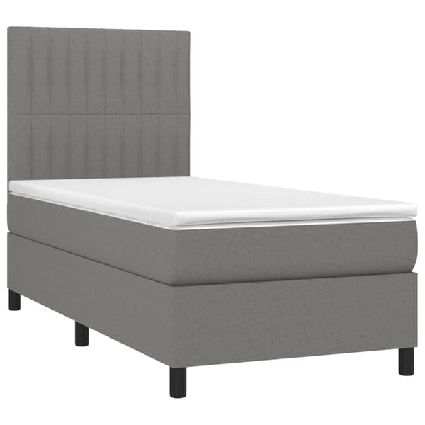 Ramsäng med madrass & LED mörkgrå 100x200 cm tyg