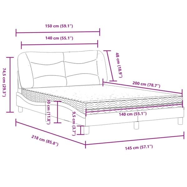 Bed with Mattress "Hvar" Dark Brown 140x200 cm Fabric