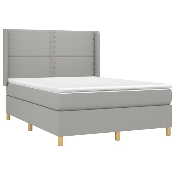 Ramsäng med madrass & LED ljusgrå 140x190 cm tyg