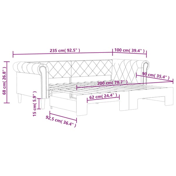 Dagbädd utdragbar svart 90x200 cm konstläder