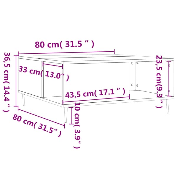Soffbord vit 80x80x36,5 cm konstruerat trä