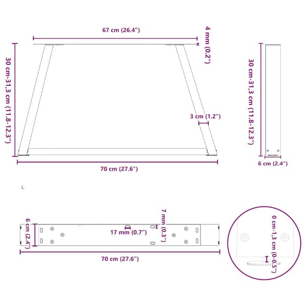 Soffbordsben V-formade 2 st antracit 70x(30-31,3) cm stål