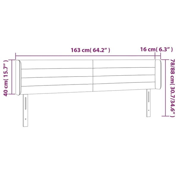Sänggavel LED mörkgrå 163x16x78/88 cm sammet