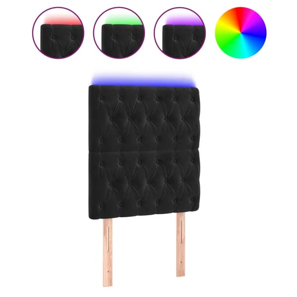 Sänggavel LED svart 80x7x118/128 cm sammet