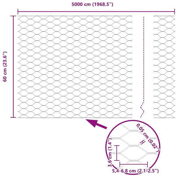 Hexagonstängsel Silver 0,6 x 50 m Galvaniserat stål