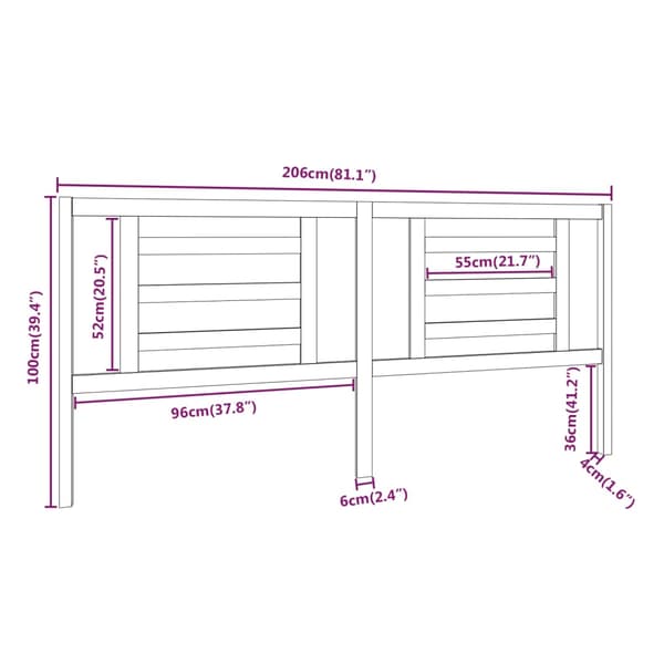 Sänggavel vit 206x4x100 cm massiv furu
