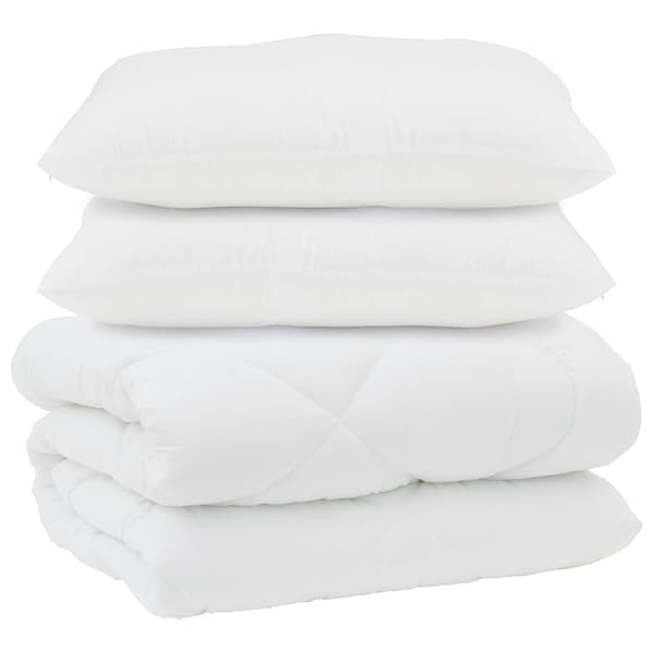 Duntäcke med Kuddar 3 pcs Vit Mikrofiber och Dunfjäder
