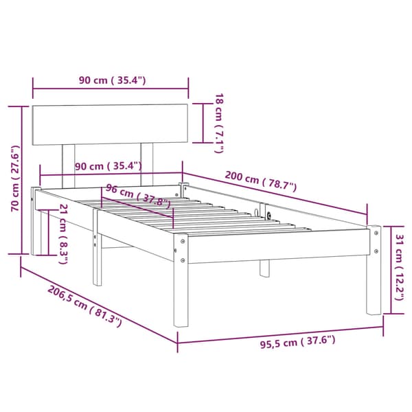 Sängram vit massiv furu 90x200 cm