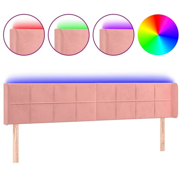 Sänggavel LED rosa 203x16x78/88 cm sammet
