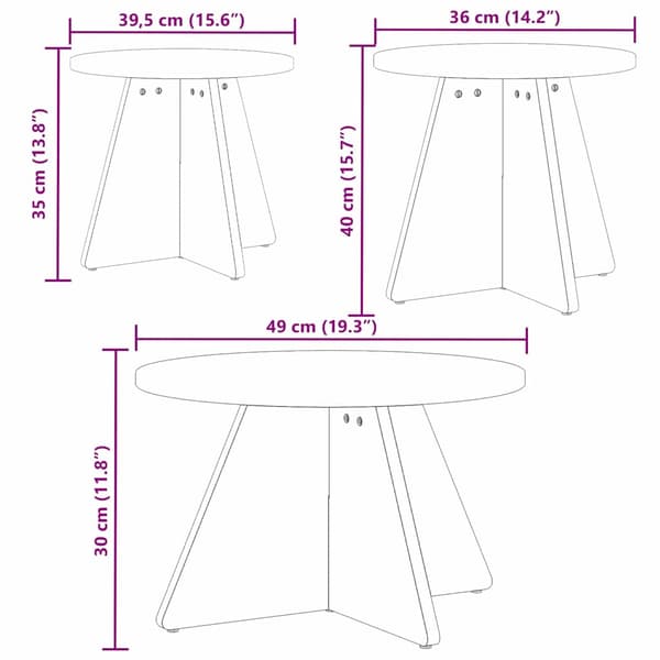 Kaffeebord 3 pcs Naturfärg