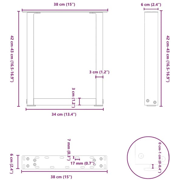 Soffbordsben U-formade 2 st antracit 38x(42-43) cm stål