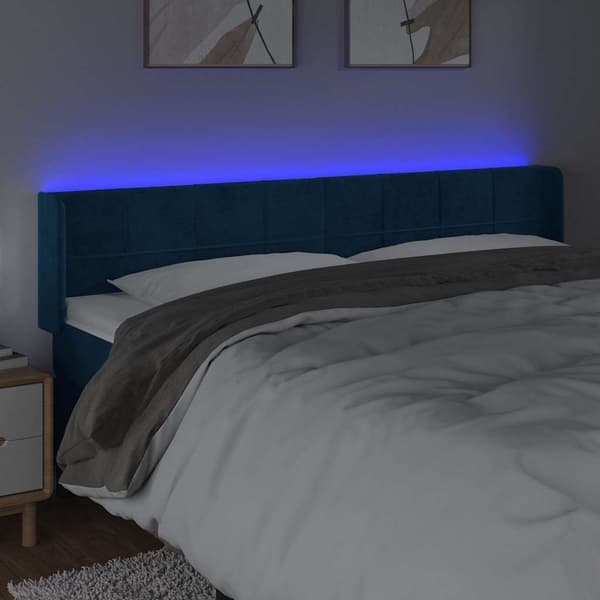Sänggavel LED mörkblå 183x16x78/88 cm sammet