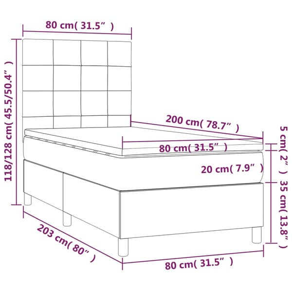 Ramsäng med madrass mörkgrå 80x200 cm sammet