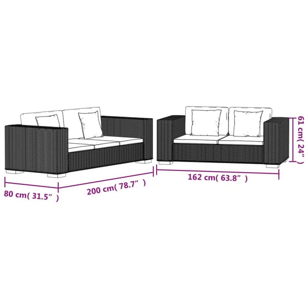 Soffgrupp 2-sitssoffa och 3-sitssoffa äkta rotting
