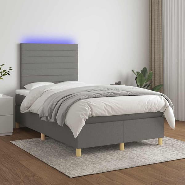 Ramsäng med madrass & LED mörkgrå 120x190 cm tyg