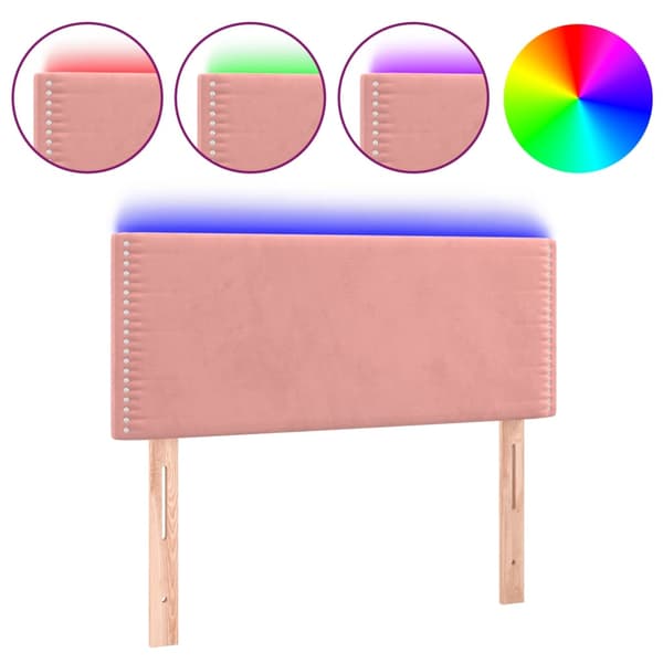 Sänggavel LED rosa 100 x 5 x 78/88 cm sammet