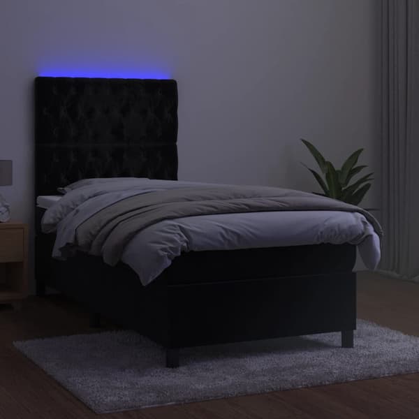 Ramsäng med madrass & LED svart 100x200 cm sammet
