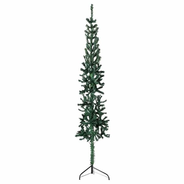 Smal halv plastgran med stativ grön 240 cm