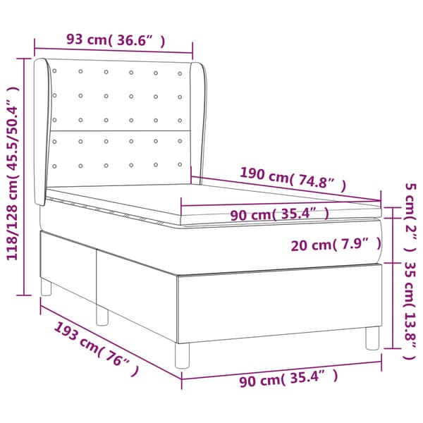 Ramsäng med madrass ljusgrå 90x190 cm sammet