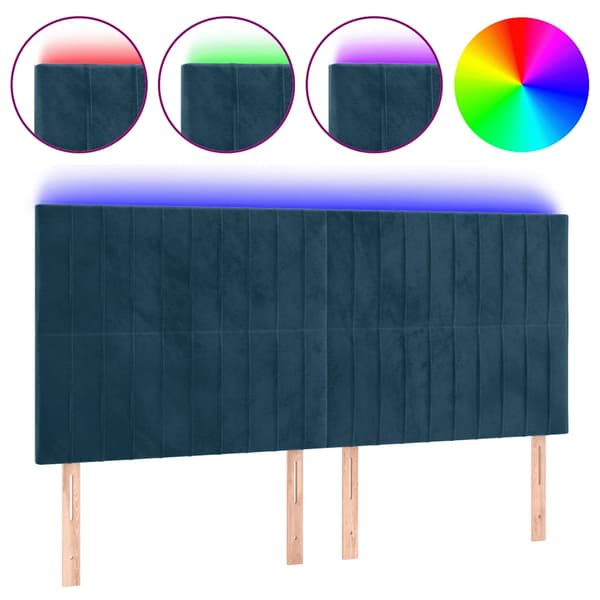 Sänggavel LED mörkblå 180x5x118/128 cm sammet