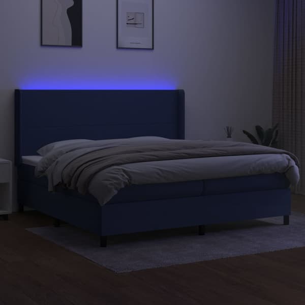 Ramsäng med madrass & LED blå 200x200 cm tyg