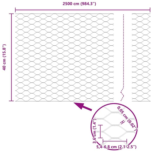 Hexagonstängsel Silver 0,4 x 25 m Galvaniserat stål