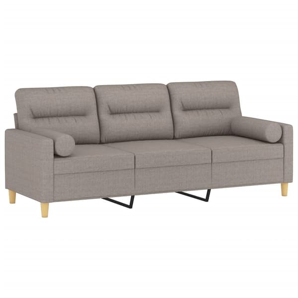3-sitssoffa med prydnadskuddar taupe 180 cm tyg
