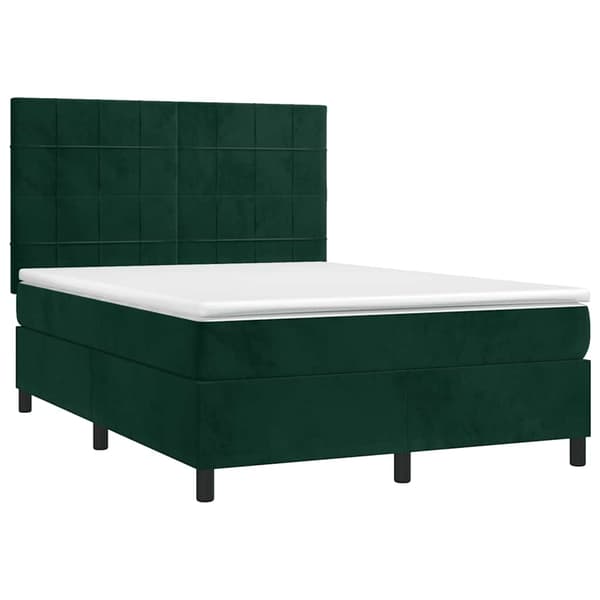 Ramsäng med madrass & LED mörkgrön 140x190 cm sammet