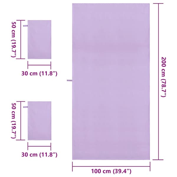 Sporthandduk Set 3 st Lila 210 x 100 cm