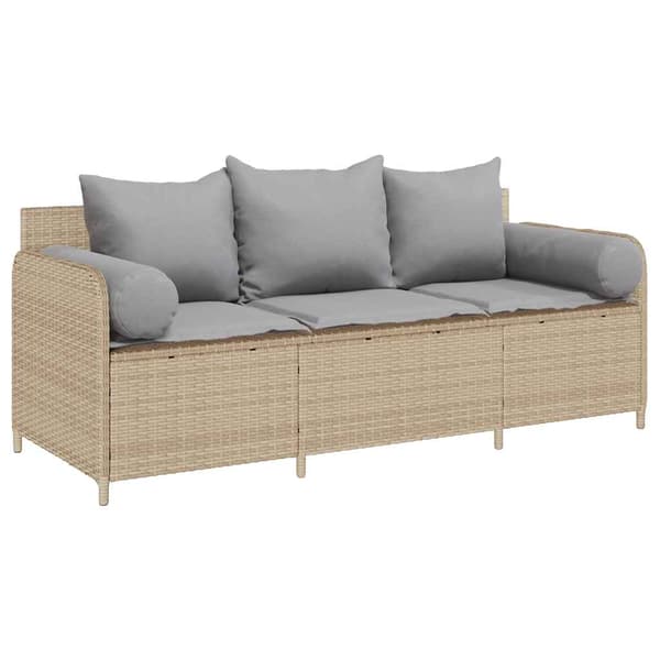 Trädgårdssoffa 3-sits med dynor konstrotting beige