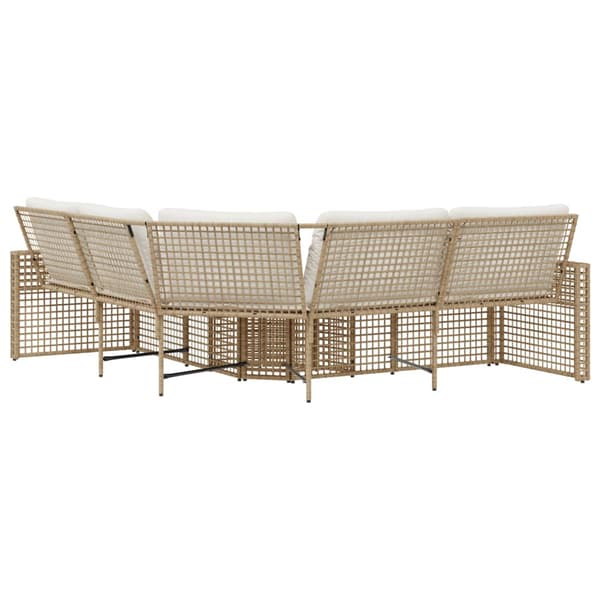 Trädgårdssoffa med dynor och pall L-formad beige konstrotting