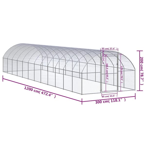 Hönsbur för utomhusbruk 3x12x2 m galvaniserat stål